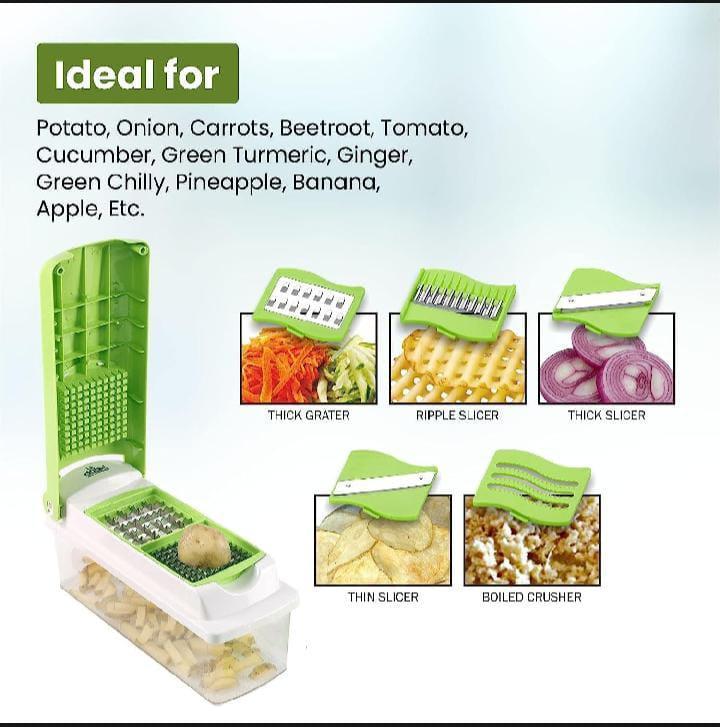 Nicer Dicer Plus 14-in-1 Vegetable & Fruit Chopper – Multifunction Kitchen Tool with Interchangeable Blades | Green