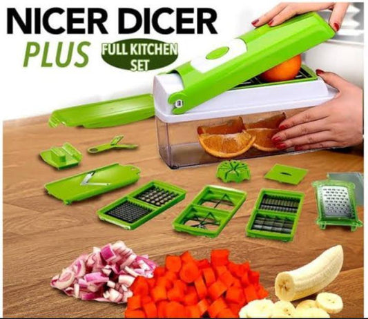 Nicer Dicer Plus 14-in-1 Vegetable & Fruit Chopper – Multifunction Kitchen Tool with Interchangeable Blades | Green