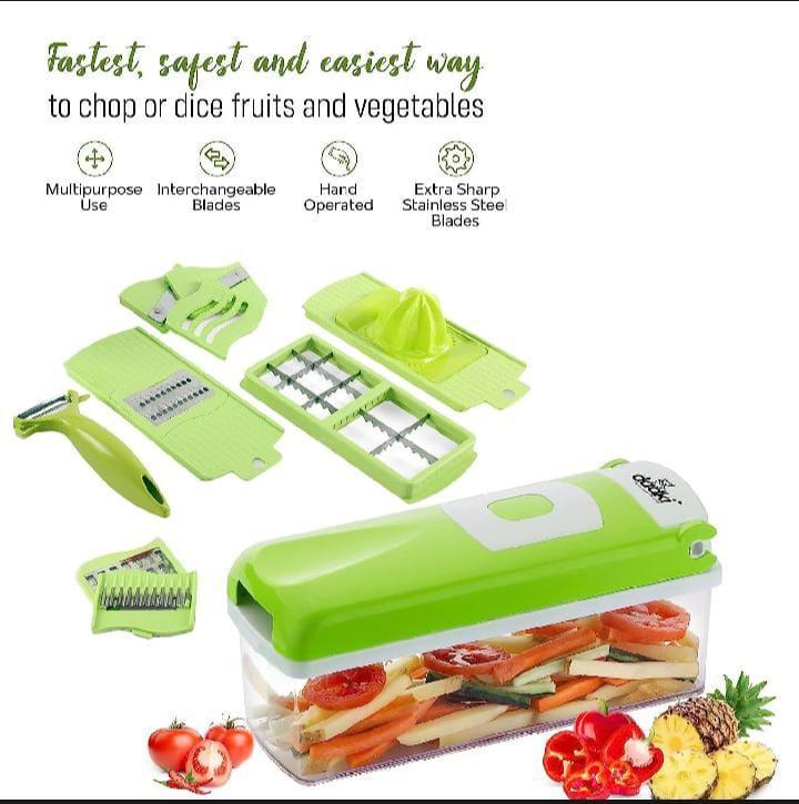 Nicer Dicer Plus 14-in-1 Vegetable & Fruit Chopper – Multifunction Kitchen Tool with Interchangeable Blades | Green