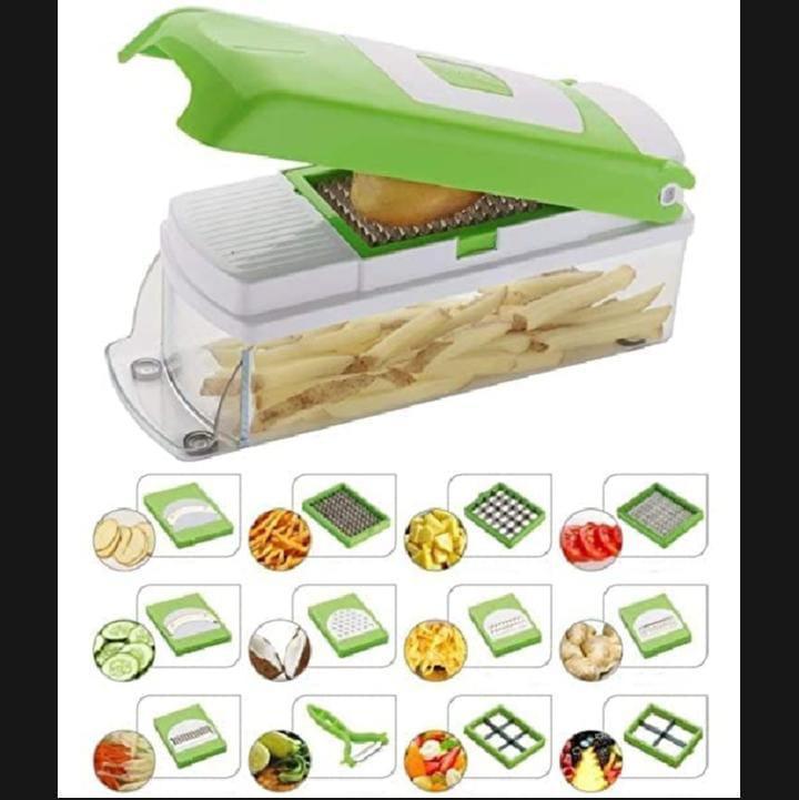Nicer Dicer Plus 14-in-1 Vegetable & Fruit Chopper – Multifunction Kitchen Tool with Interchangeable Blades | Green
