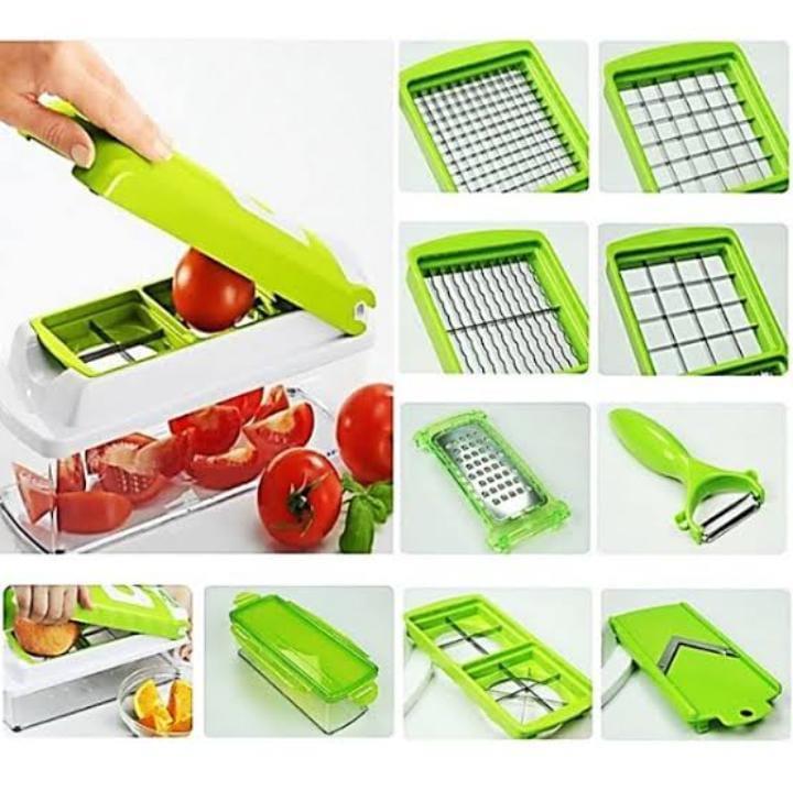 Nicer Dicer Plus 14-in-1 Vegetable & Fruit Chopper – Multifunction Kitchen Tool with Interchangeable Blades | Green