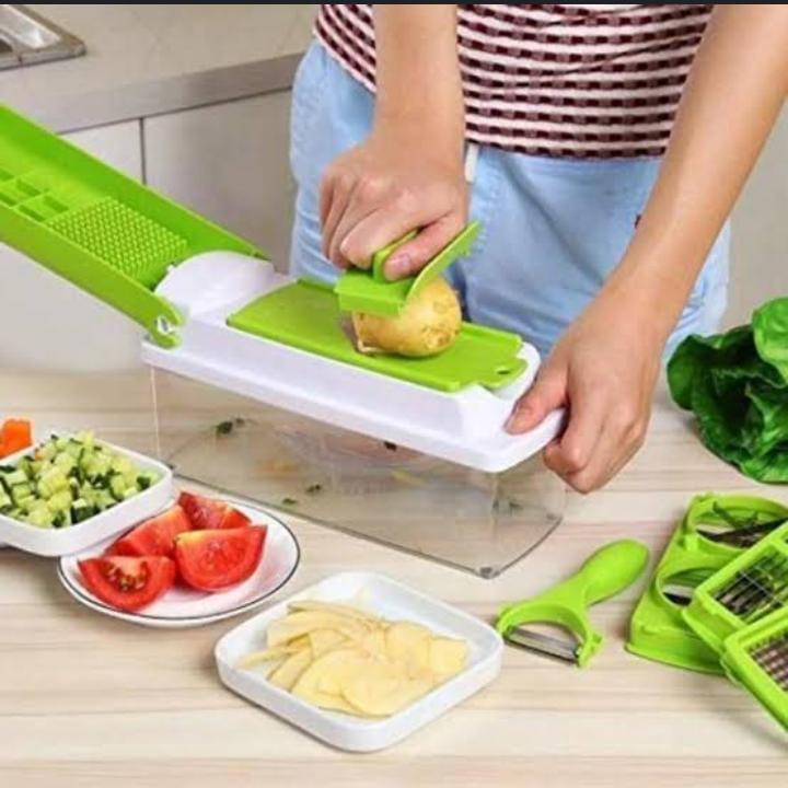Nicer Dicer Plus 14-in-1 Vegetable & Fruit Chopper – Multifunction Kitchen Tool with Interchangeable Blades | Green